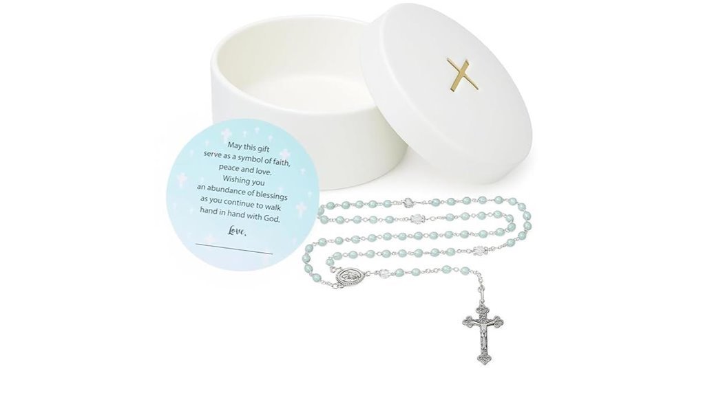 blue ceramic keepsake rosary