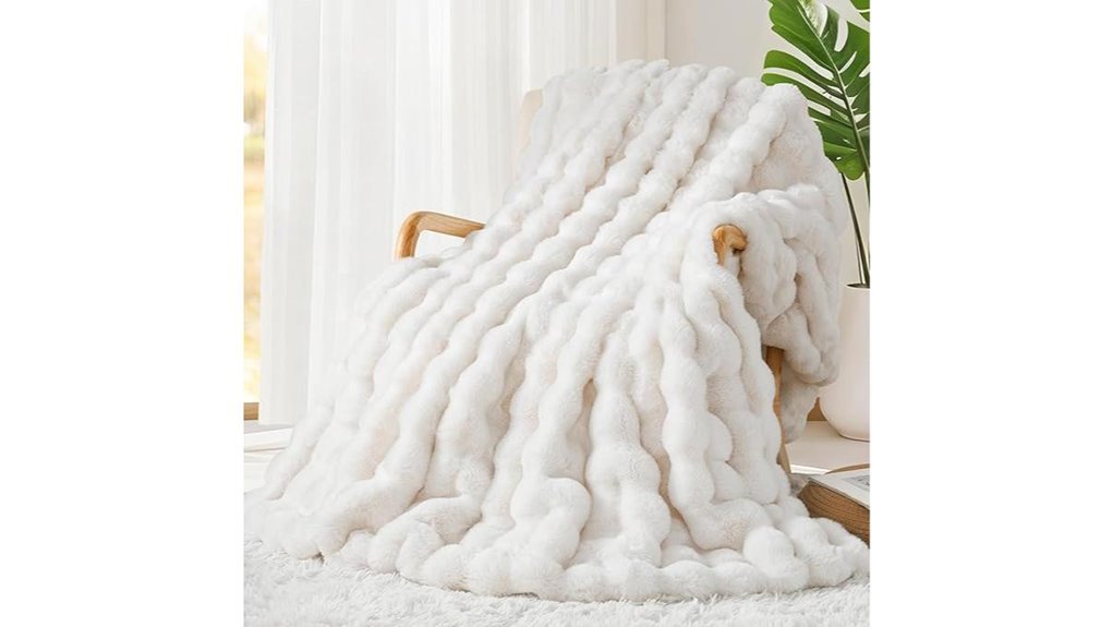 cream white faux rabbit throw