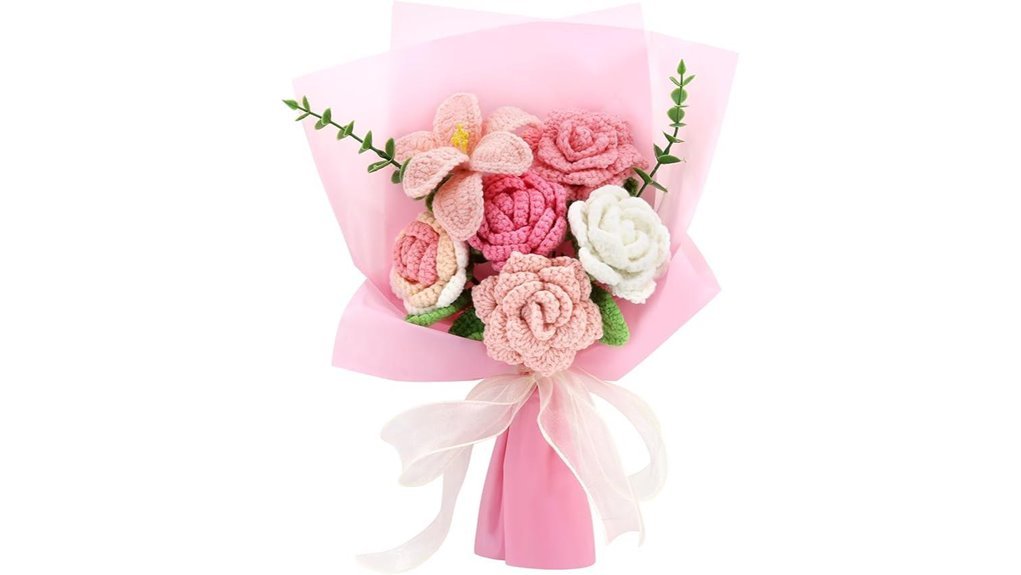 crochet pink sunflower bouquet