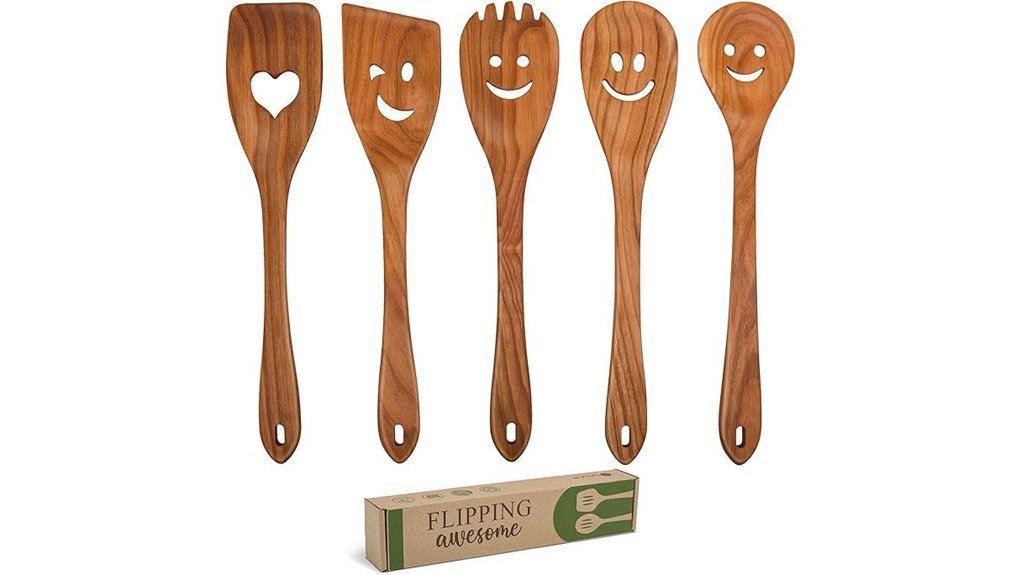 five piece cherry wood spoons