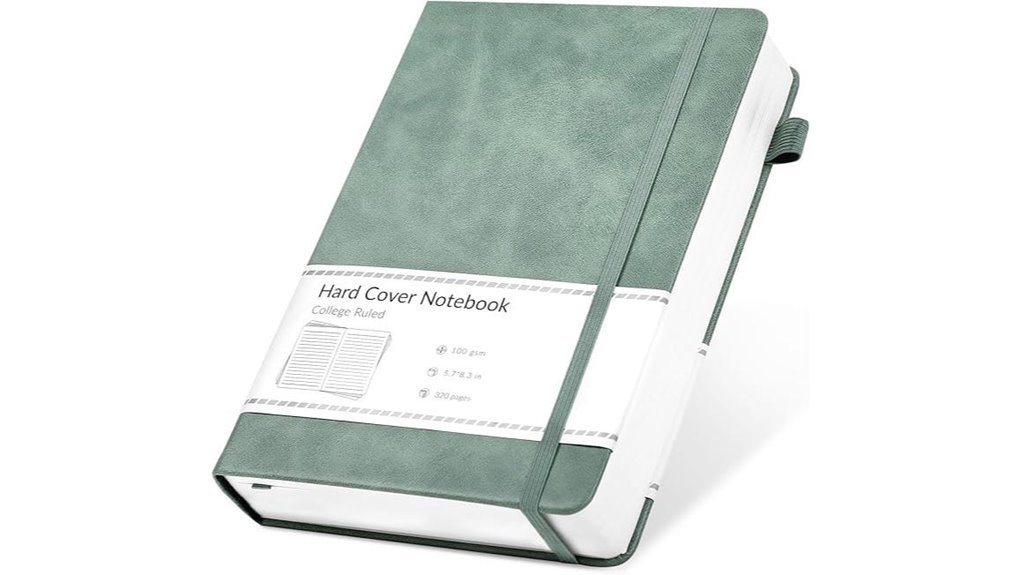 green hardcover lined journal