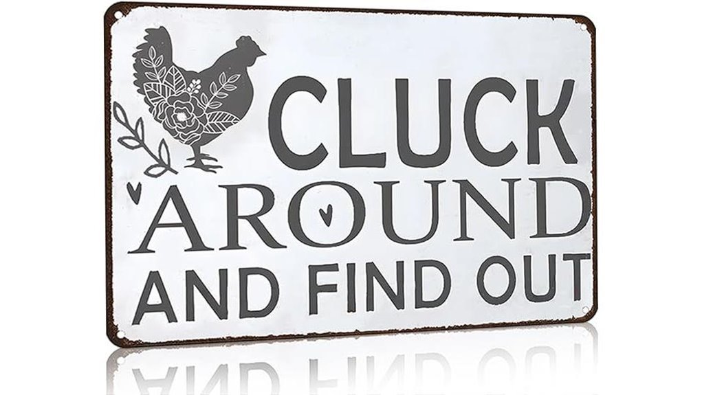 humorous chicken metal sign