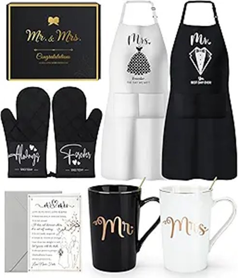 matching his and hers wedding aprons