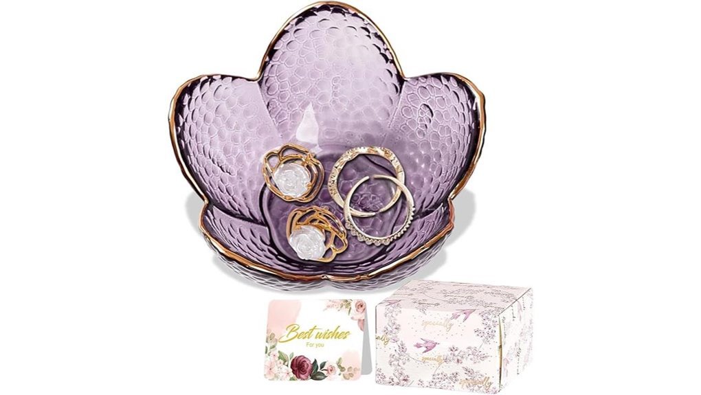purple glass floral trinket dish