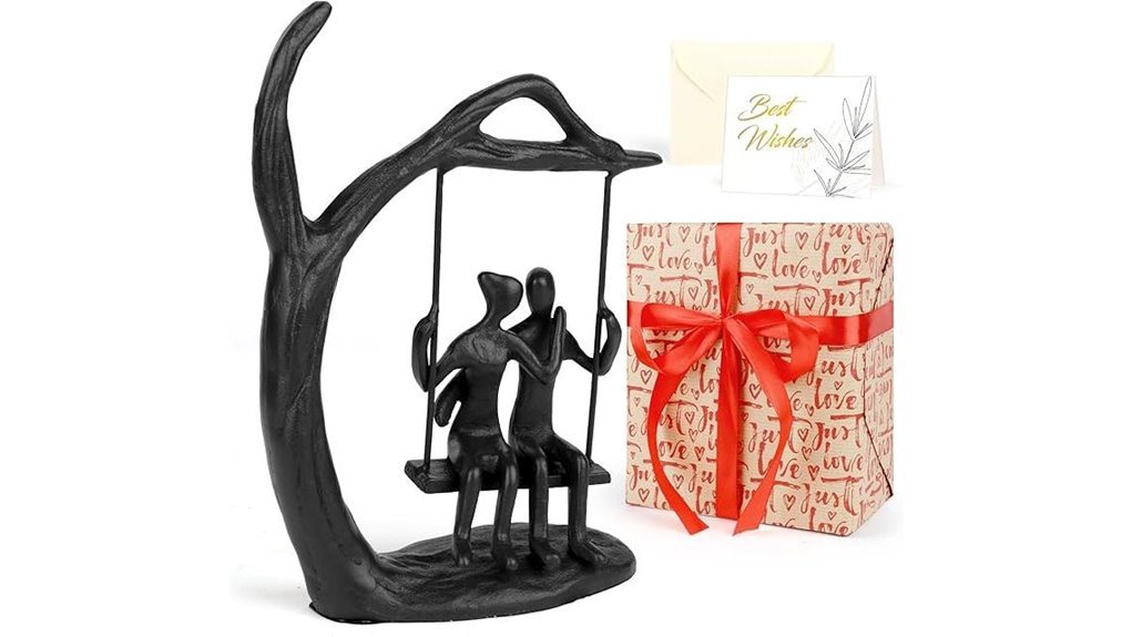 romantic black metal couple statue