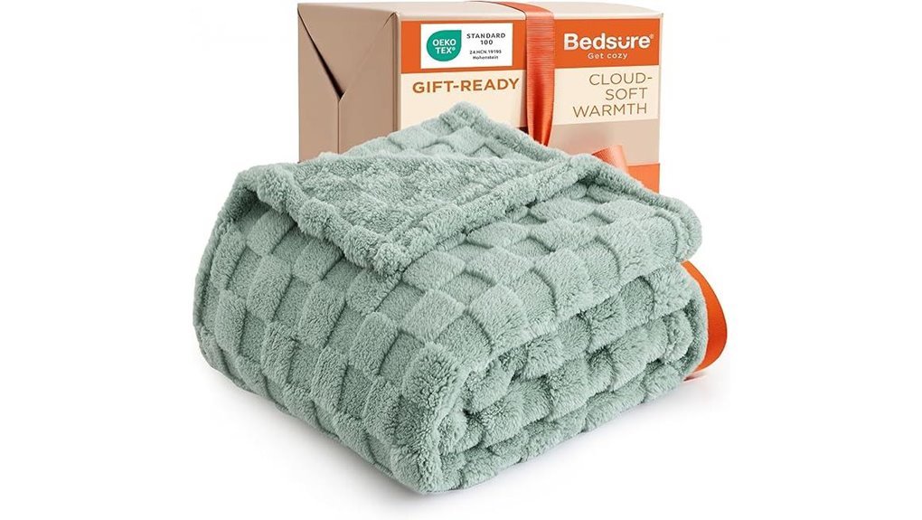 sage green checkered fleece blanket