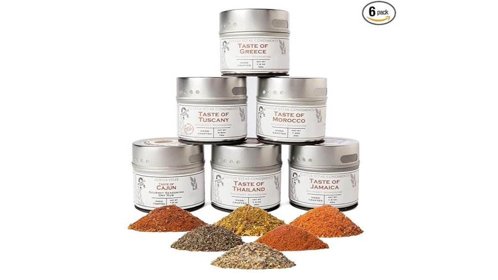 six magnetic gourmet seasoning tins
