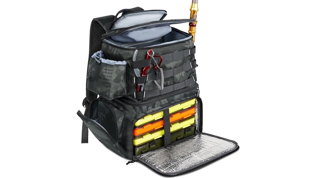water resistant fishing backpack with rod holders