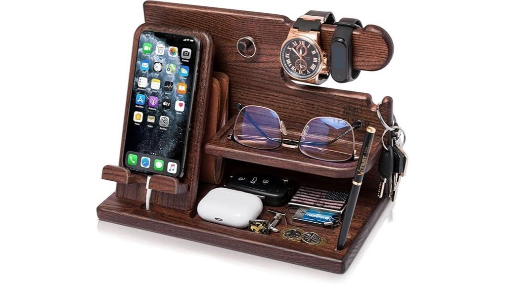 wooden phone docking station organizer